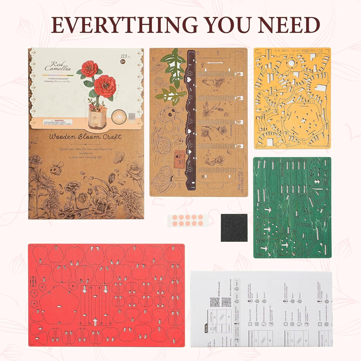 زهرة الكاميليا الحمراء – ديكور خشبي ثلاثي الأبعاد فاخر (Red Camellia) - الصورة 5