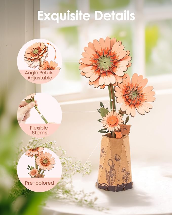 زهرة الجربيرا البرتقالية – ديكور خشبي ثلاثي الأبعاد فاخر (Orange Gerbera Daisy) - Image 2