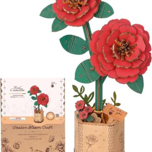 زهرة الكاميليا الحمراء – ديكور خشبي ثلاثي الأبعاد فاخر (Red Camellia)