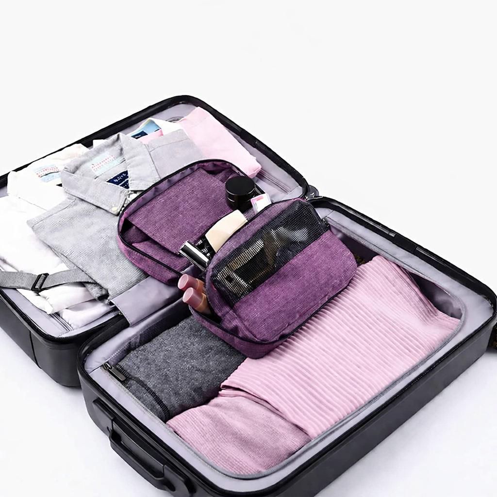 حقيبة تنظيم أدوات السفر متعددة الأقسام مقاومة للماء – لون بنفسجي (Purple Travel Organizer Bag) - الصورة 3