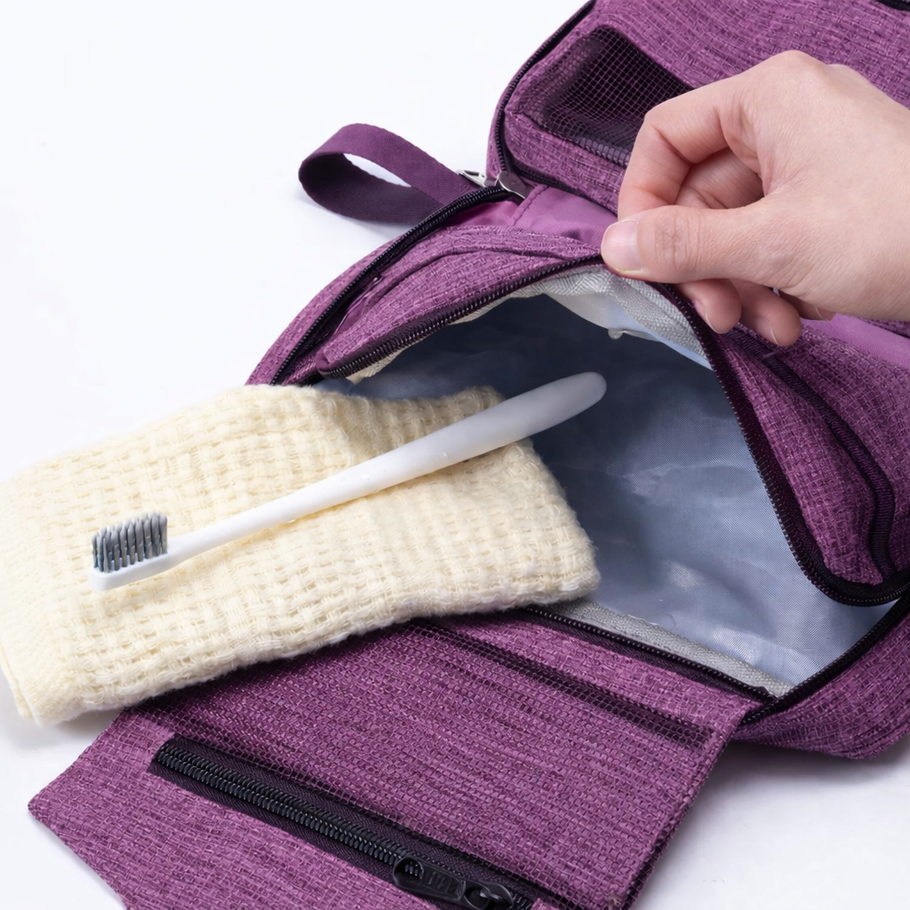 حقيبة تنظيم أدوات السفر متعددة الأقسام مقاومة للماء – لون بنفسجي (Purple Travel Organizer Bag) - الصورة 5