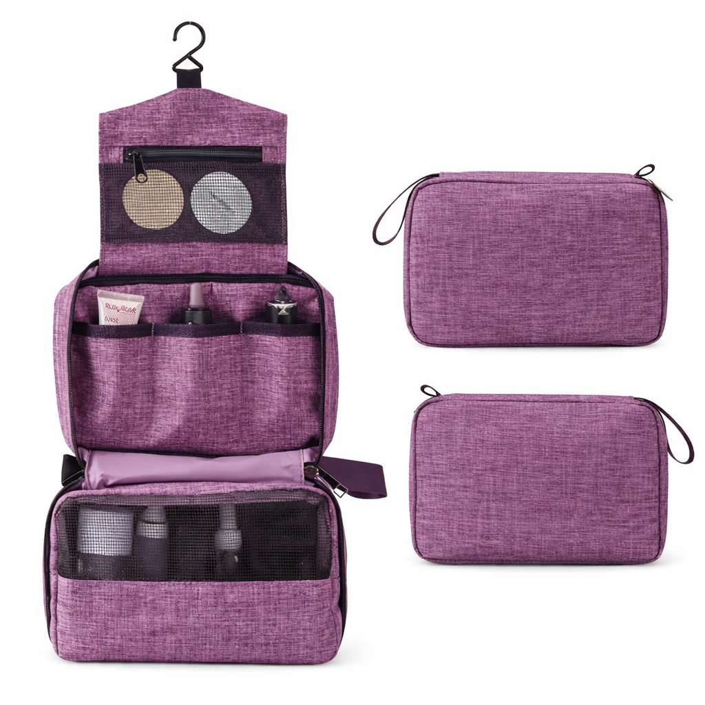 حقيبة تنظيم أدوات السفر متعددة الأقسام مقاومة للماء – لون بنفسجي (Purple Travel Organizer Bag) - الصورة 6